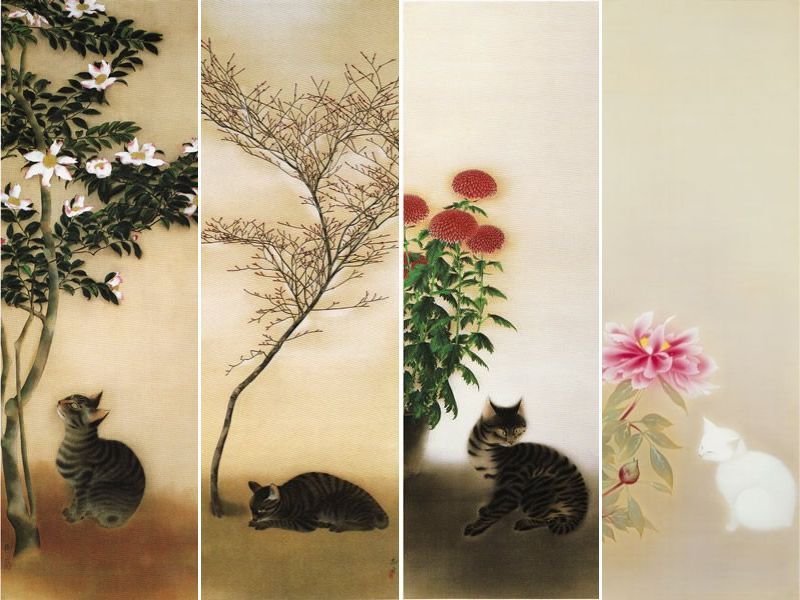 tranh nihonga vẽ mèo